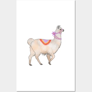 Happy Llama Walking Down the Street Posters and Art